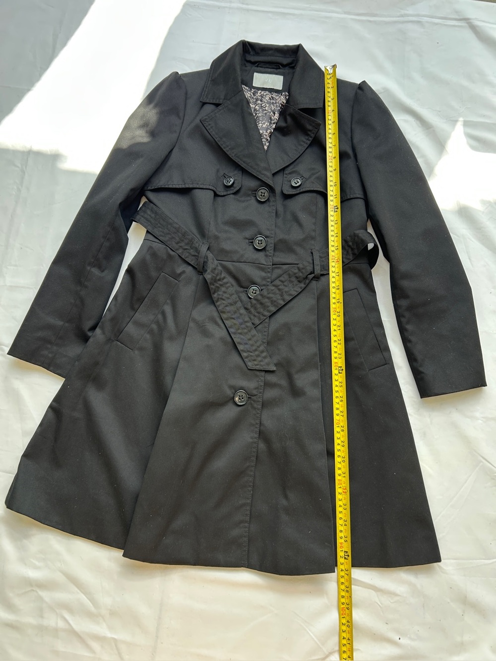 H&M Black Double-Breasted Trench Coat with Belt